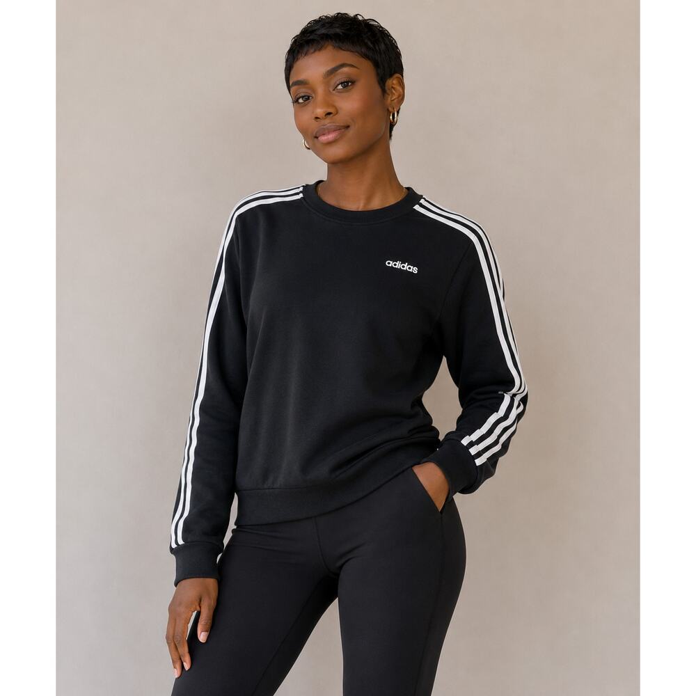 Adidas Crewneck Sweatshirt Sport Athletic Gym Black with White Stripe Size XS